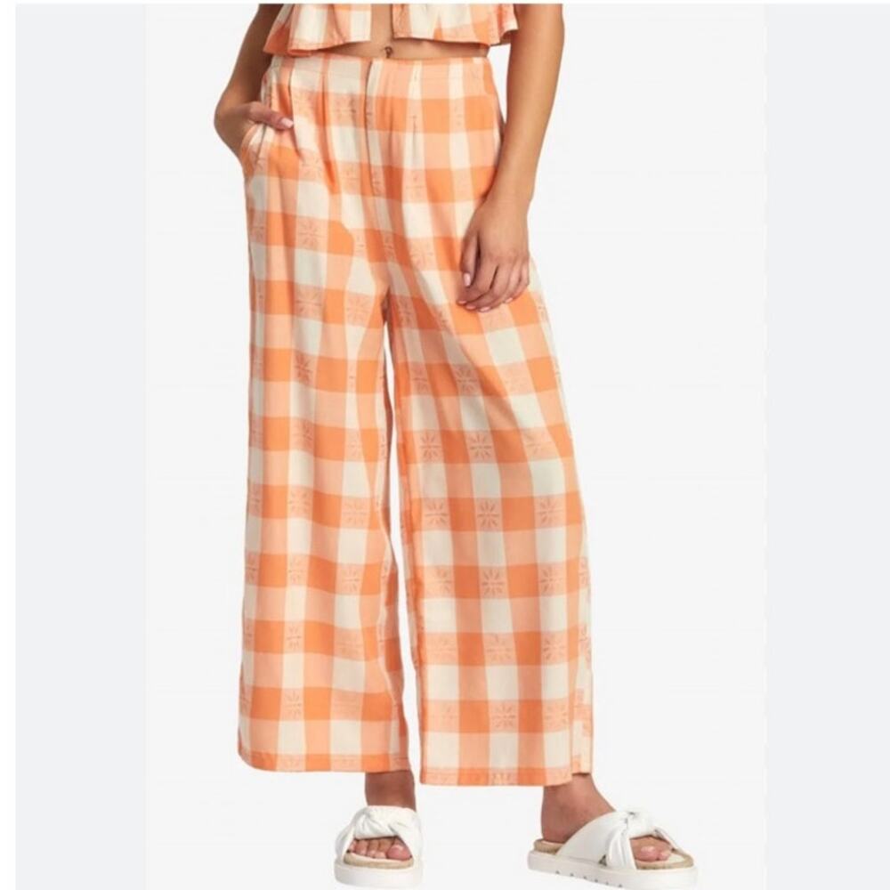 NWT RVCA Women's Callum Pants Copper Tan Check with Floral Detail Size 26